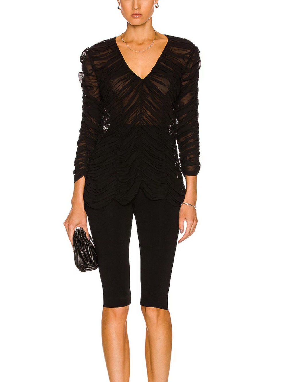 NWT Khaite Lita Ruched V-Neck Stretch Silk Black Top Size 10 - Picture 11 of 13